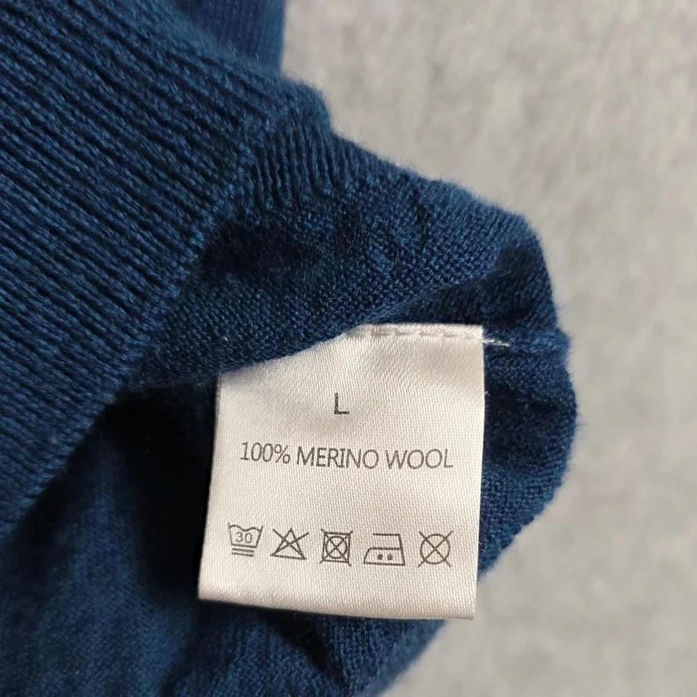 Linea V-Neck Sweater Mens L Blue Pure Merino Wool The Prestwick Classic Pullover